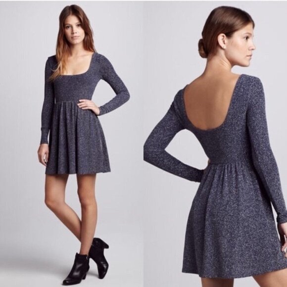 Free People Double Scoop Neck Metallic Skater Dress - Picture 2 of 15